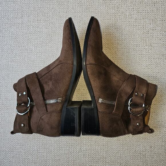 Nine West Brown Suede Feel Pointed Toe Buckle Detail Zip up Ankle Boots 9.5 M - Picture 6 of 9
